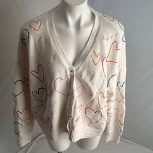 Kerry Rosenthal XOKR multicolor heart cardigan sweater